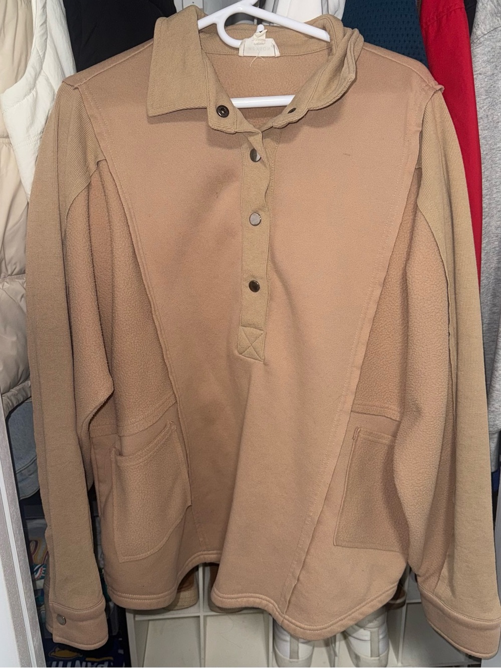 Women's Button-Up Fleece Pullover in Camel